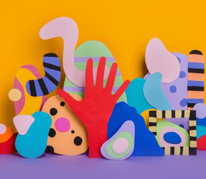 Pieces of colourful paper cut out to make fun shapes
