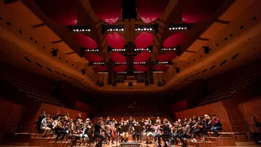 An Orchestra on the Concert Hall stage.