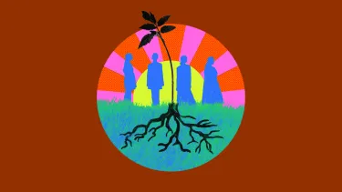 A bright logo with a tree and sun, illustrating themes of nature and warmth.