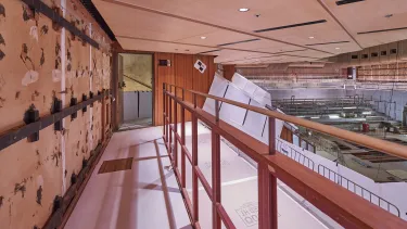 Installing the new diffusion panels in the Concert Hall.