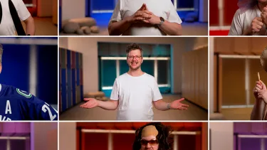 A collage of men in fancy dress.