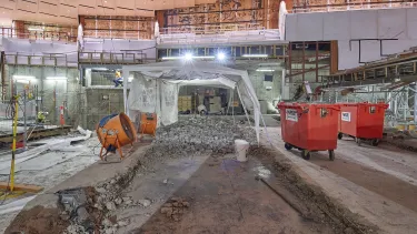 Old concrete stage being demolished in the Concert Hall.