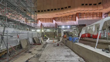 Old concrete stage being demolished in the Concert Hall.