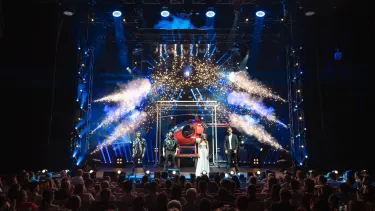 Now You See Me Live Magicians On Stage with fireworks and a helicopter