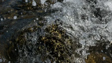 Water splashing a big rock.